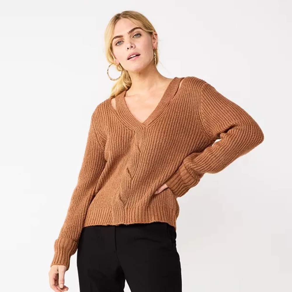 Women's Nine West Twist-Front Cutout Sweater in Mocha Frosting Size Small NWT